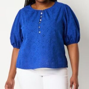Liz Claiborne Royal Blue Eyelet Blouse